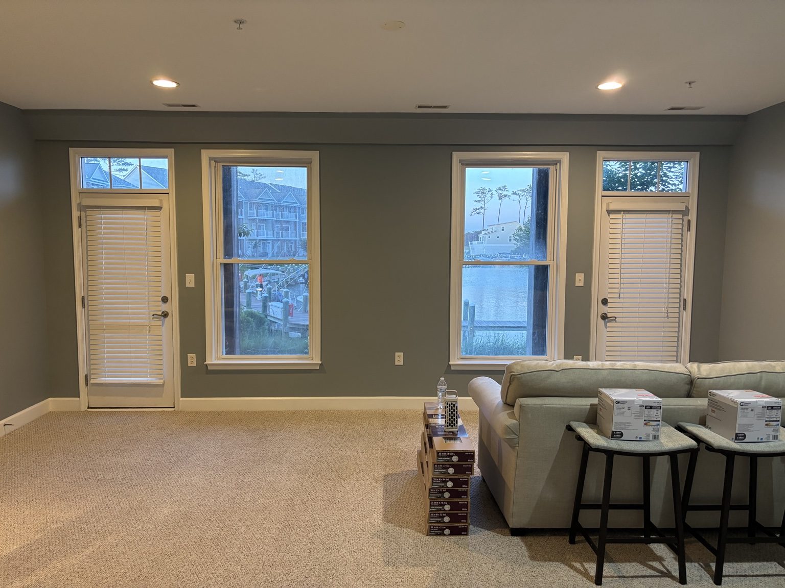 Painted residential interior with finished trim and doors